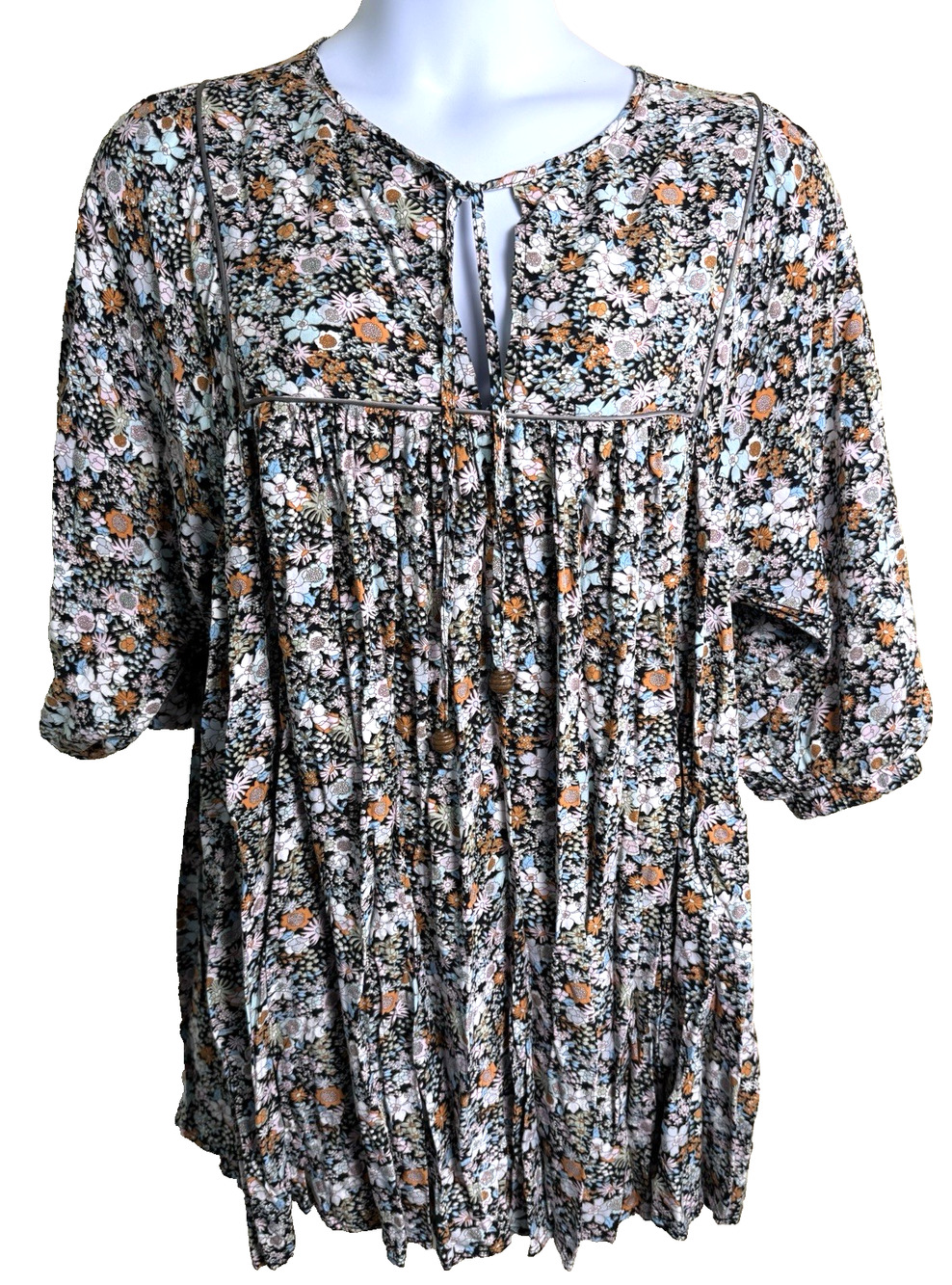 Natural Life Multicolor Ditsy Floral Tunic Babydoll Dress XL Goblincore Boho